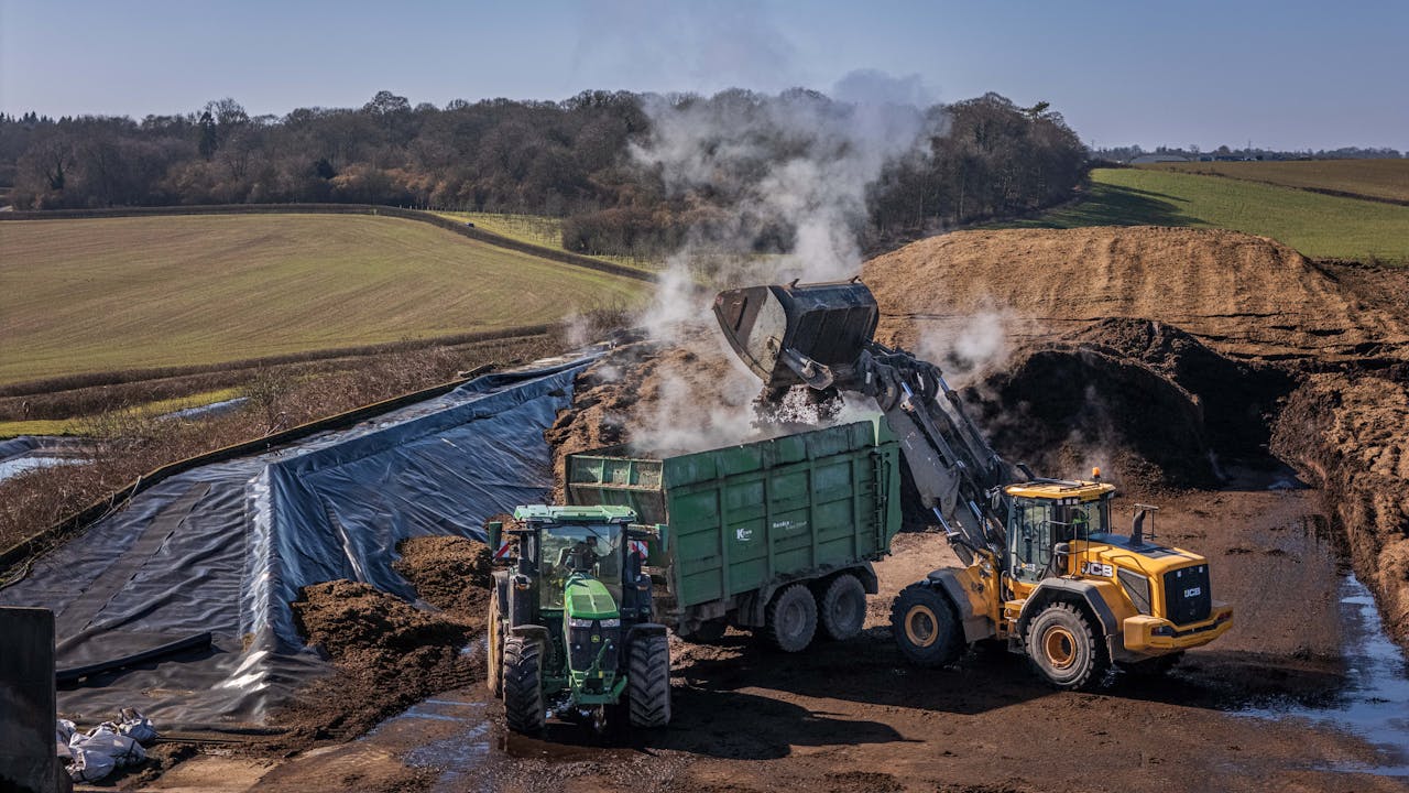 Industrial Composting Site with Machinery in Operation in the UK